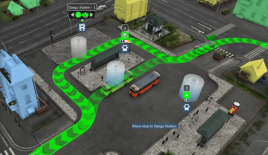 Bus-station terminal selection with numbered bays and alternative-terminal controls